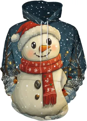 Mens Christmas Oversized Pullover Hoodies Fashion Western Xmas Graphic Long Sleeve Sweatshirt with Kangaroo Pocket