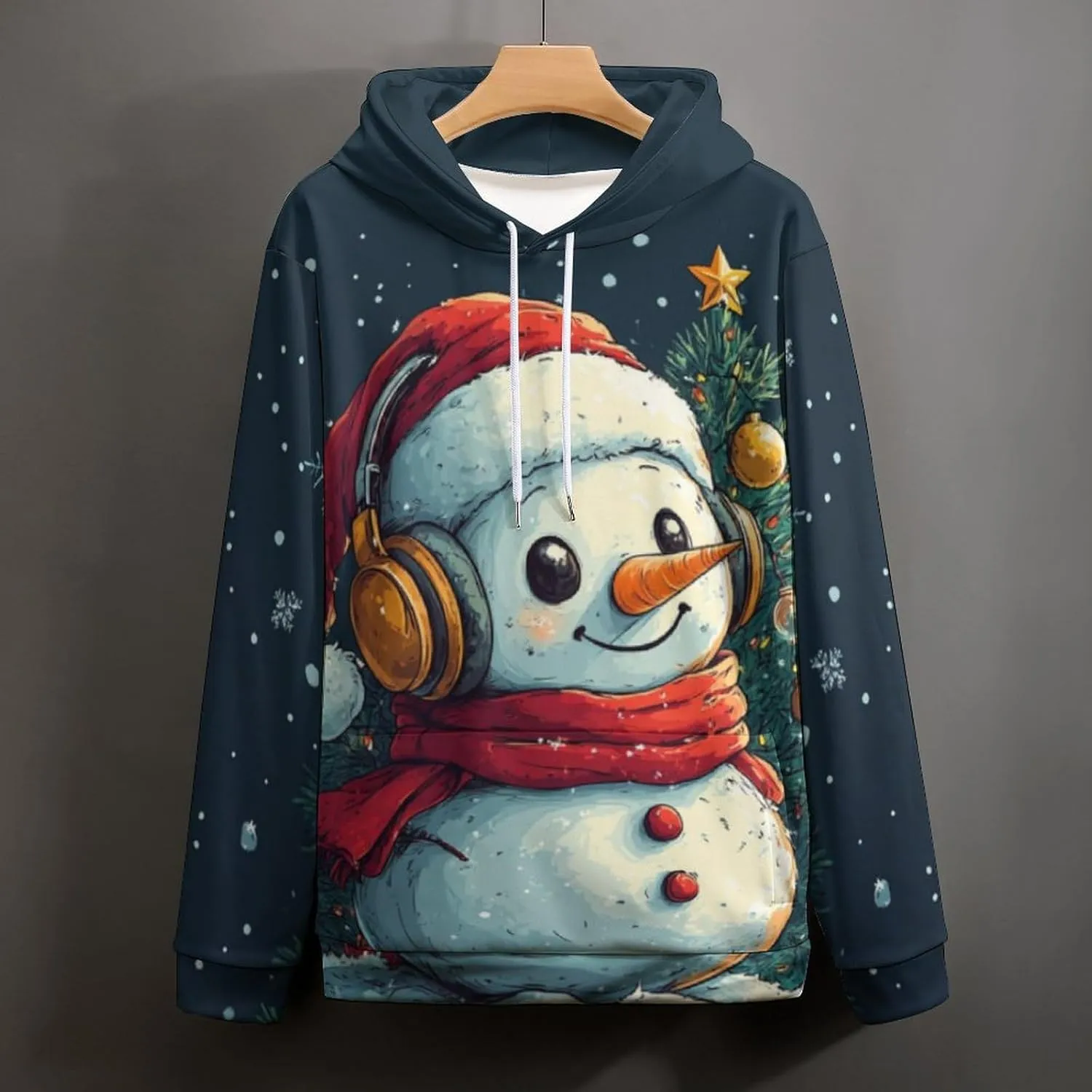 Mens Christmas Oversized Pullover Hoodies Fashion Western Xmas Graphic Long Sleeve Sweatshirt with Kangaroo Pocket