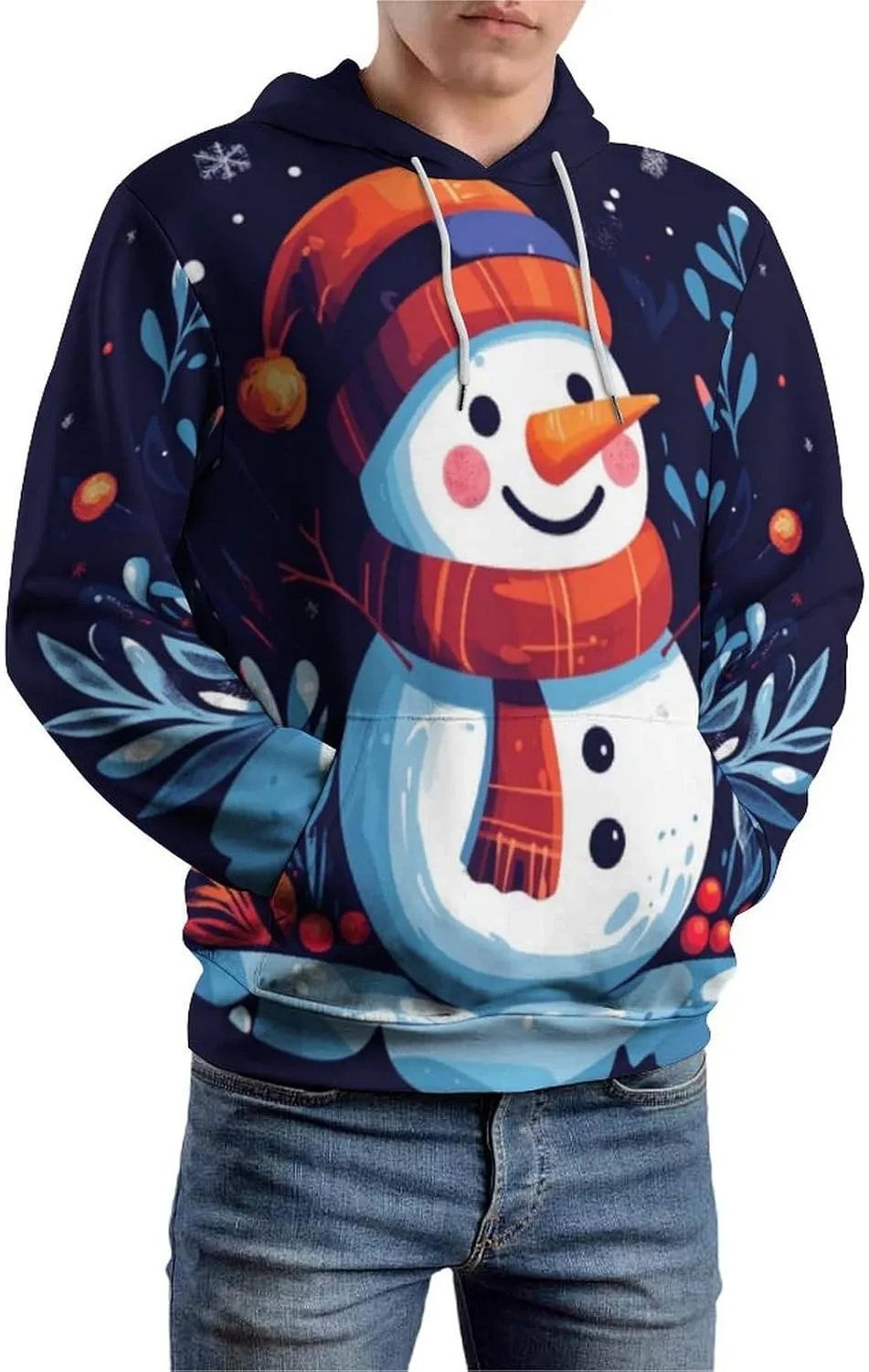 Mens Christmas Oversized Pullover Hoodies Fashion Western Xmas Graphic Long Sleeve Sweatshirt with Kangaroo Pocket