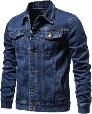 Men's Denim Jacket Solid Lapel Motorcycle Slim Fit Cotton Jacket Coat