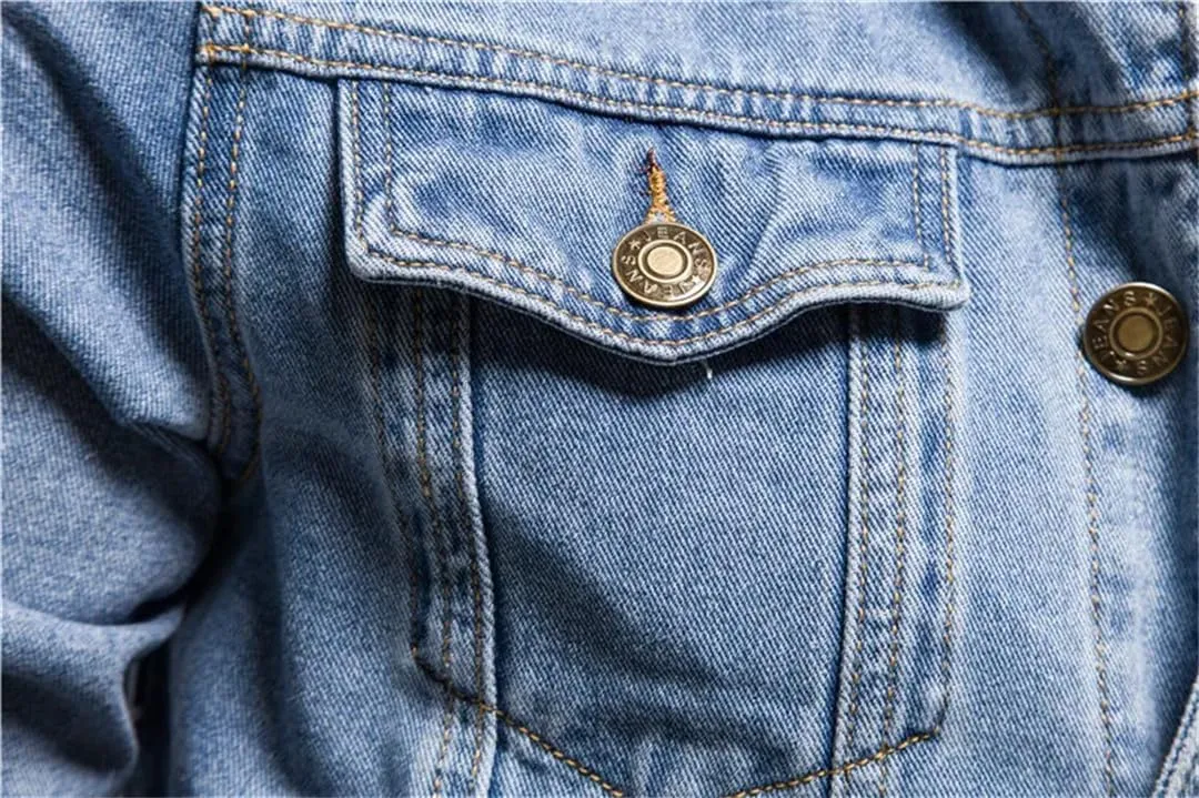 Men's Denim Jacket Solid Lapel Motorcycle Slim Fit Cotton Jacket Coat