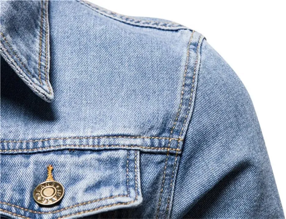 Men's Denim Jacket Solid Lapel Motorcycle Slim Fit Cotton Jacket Coat
