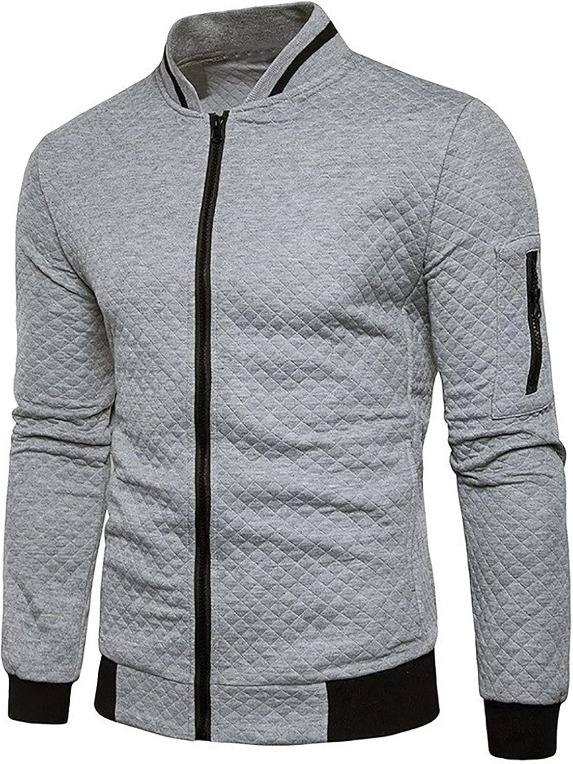 Mens Fashion Sports Outdoor Jacket Plaid Zipper Stand Collar Cardigan with Pockets Men's Gifts for Men Who Want