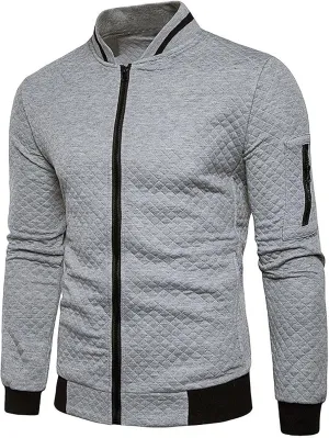 Mens Fashion Sports Outdoor Jacket Plaid Zipper Stand Collar Cardigan with Pockets Men's Gifts for Men Who Want