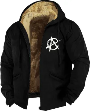 Mens Flag Print Jacket Fuzzy Sherpa Long Sleeve Fleece Zip Up Outdoor Thick Varsity Coat M-7XL