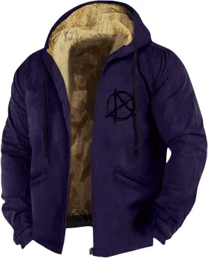 Mens Flag Print Jacket Fuzzy Sherpa Long Sleeve Fleece Zip Up Outdoor Thick Varsity Coat M-7XL