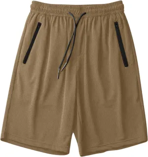 Mens Gym Shorts Mesh Breathable Quick-Dry Basketball Shorts Lightweight Running Sport Half Pants with Zipper Pockets