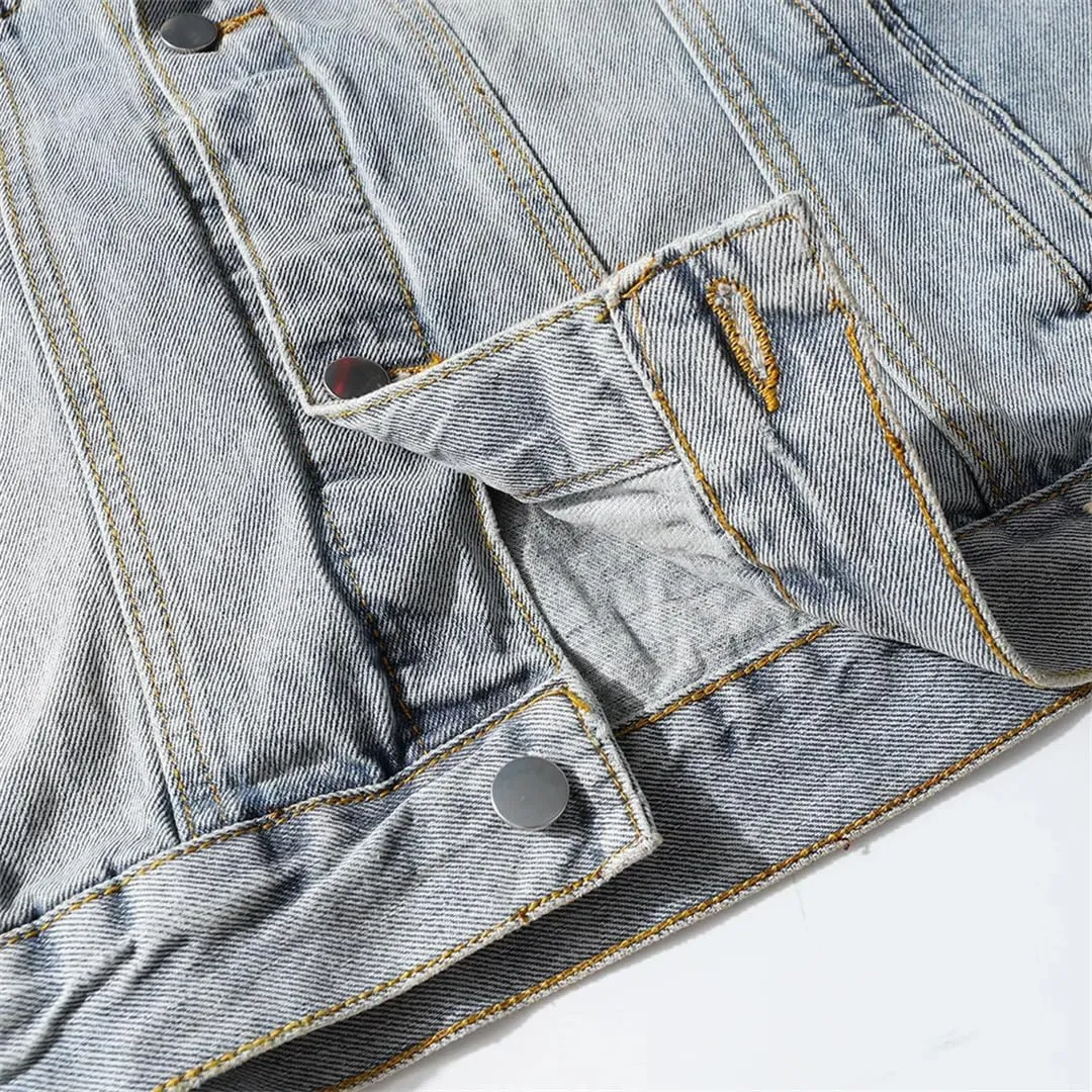 Men's High Street Ripped Biker Jeans Jacket Loose Fit Motorcycle Rider Washed Distressed Outerwear