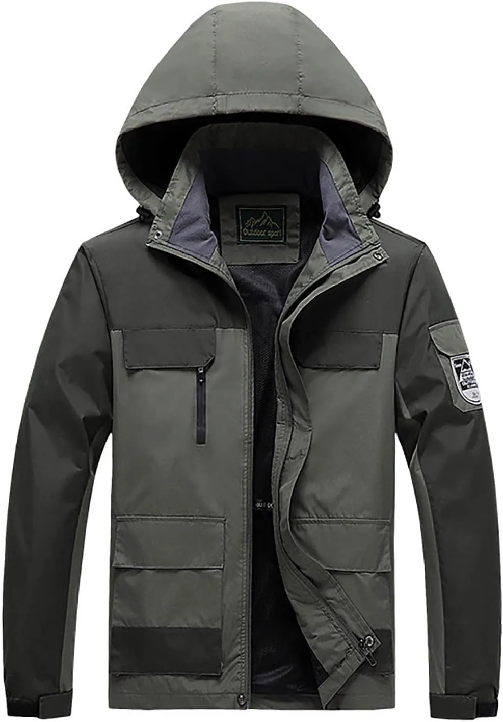 Men's Hooded Windproof Jackets Fall Winter Warm Mountain Windbreaker Soft Shell Hiking Rain Coats Multi Pockets