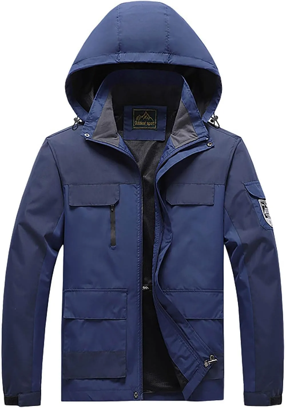 Men's Hooded Windproof Jackets Fall Winter Warm Mountain Windbreaker Soft Shell Hiking Rain Coats Multi Pockets