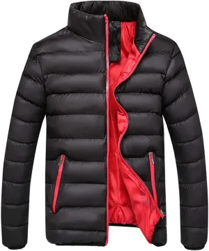 Mens Lightweight Down Puffer Jacket Packable Winter Warm Coat Slim Fit Quilted Jacket Stand Collar Long Sleeve Coats