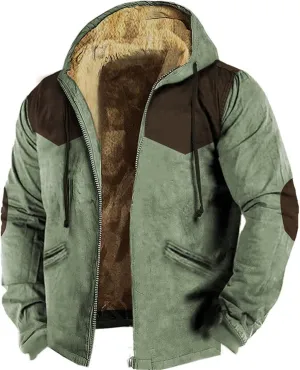 Mens Long Sleeve Zipper Fleece Jackets Winter Thick Warm Windbreak Plush Coats Fashion Patchwork Utility Cargo Jacket