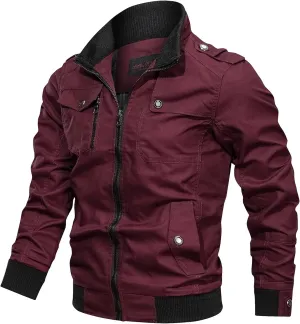 Mens Multi Pockets Tactical Jackets Military Zip Up Jackets Stand Collar Casual Loose Sports Coat Cargo Windbreaker