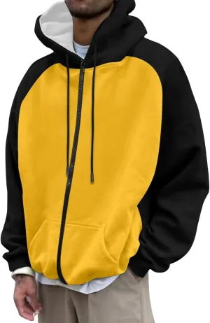 Men's Novelty Color Block Pullover Hoodie Casual Hooded Sweatshirts Full Zip Jacket with Kangaroo Pocket for Men