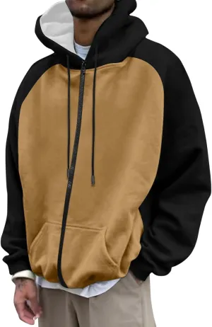 Men's Novelty Color Block Pullover Hoodie Casual Hooded Sweatshirts Full Zip Jacket with Kangaroo Pocket for Men
