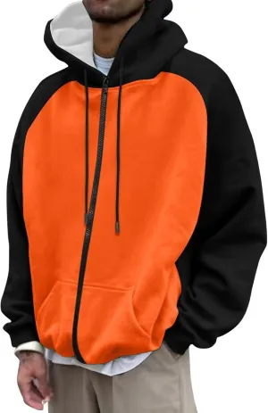 Men's Novelty Color Block Pullover Hoodie Casual Hooded Sweatshirts Full Zip Jacket with Kangaroo Pocket for Men