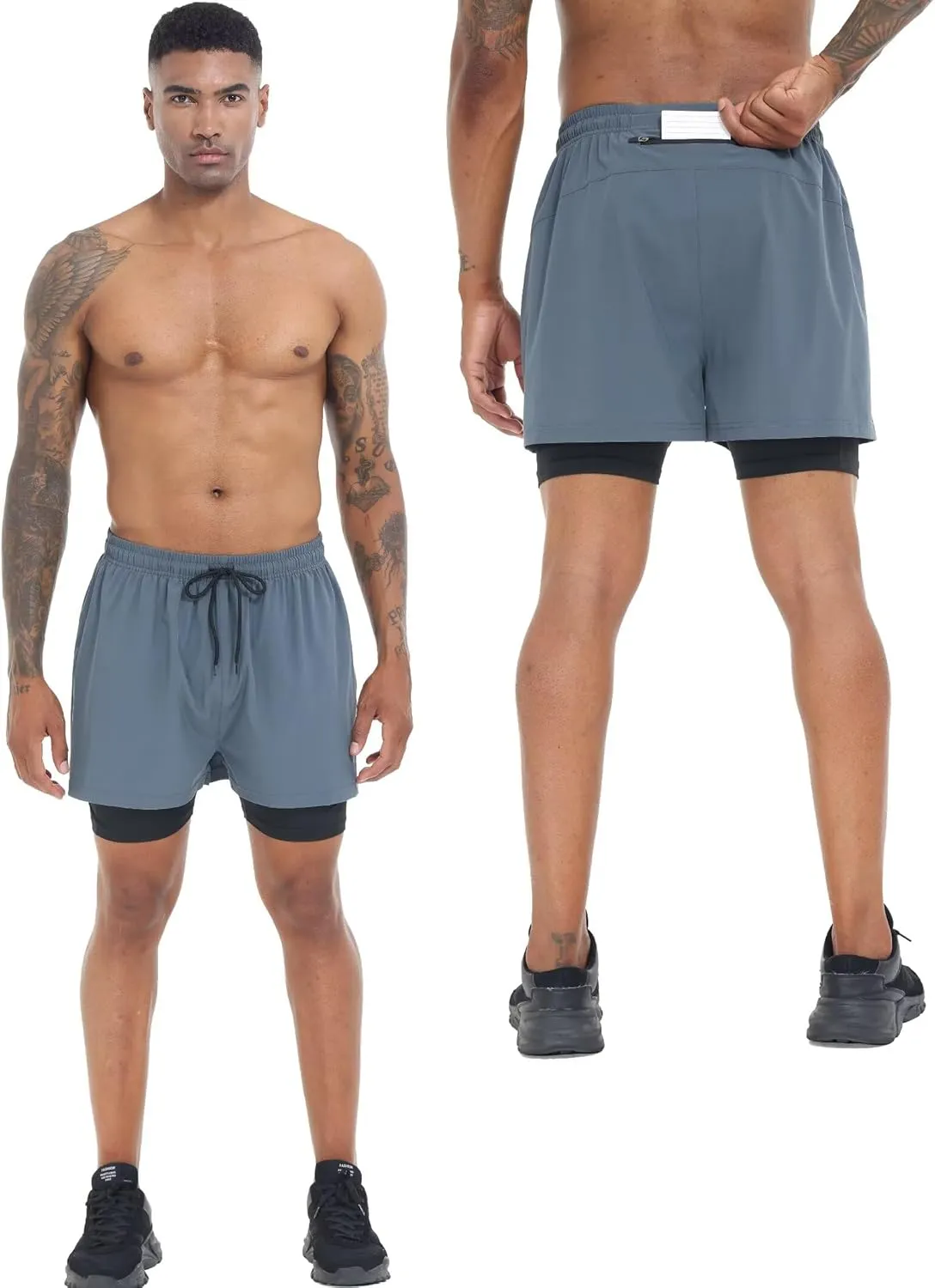 Men's Running Shorts 2 in 1 Workout Gym Athletic Shorts with Liner Quick Dry Basketball Yoga Training Shorts with Pockets