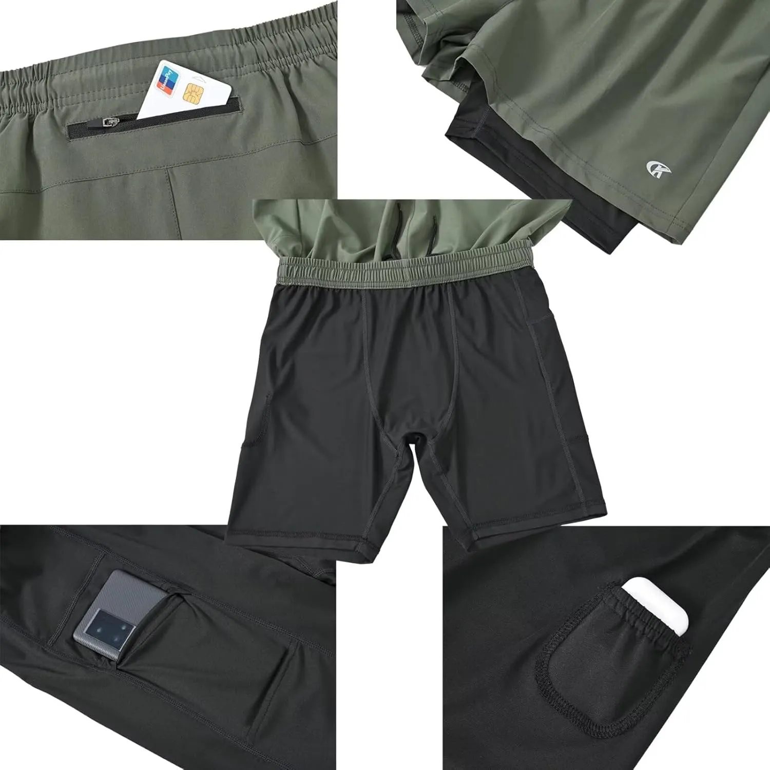 Men's Running Shorts 2 in 1 Workout Gym Athletic Shorts with Liner Quick Dry Basketball Yoga Training Shorts with Pockets
