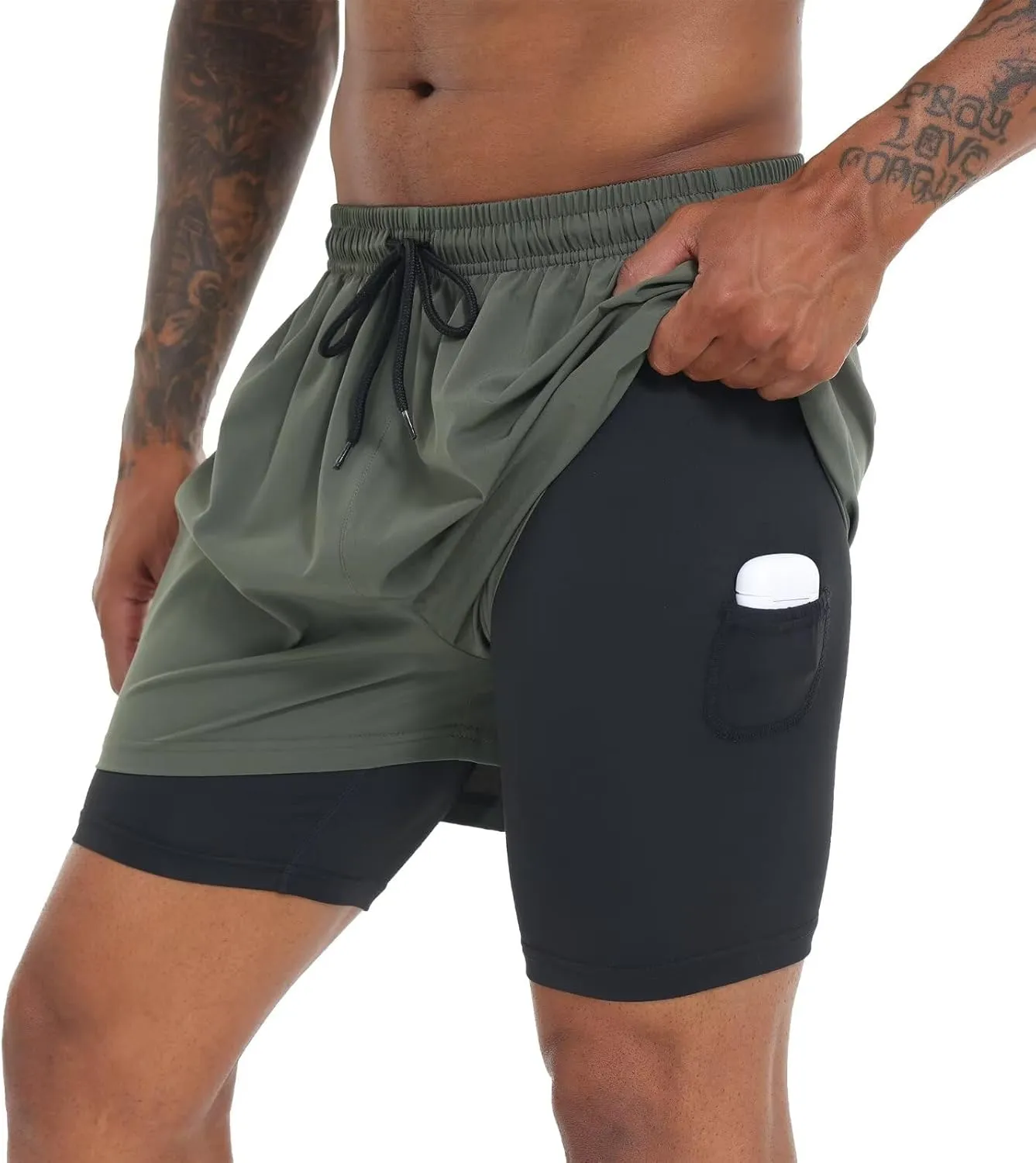 Men's Running Shorts 2 in 1 Workout Gym Athletic Shorts with Liner Quick Dry Basketball Yoga Training Shorts with Pockets