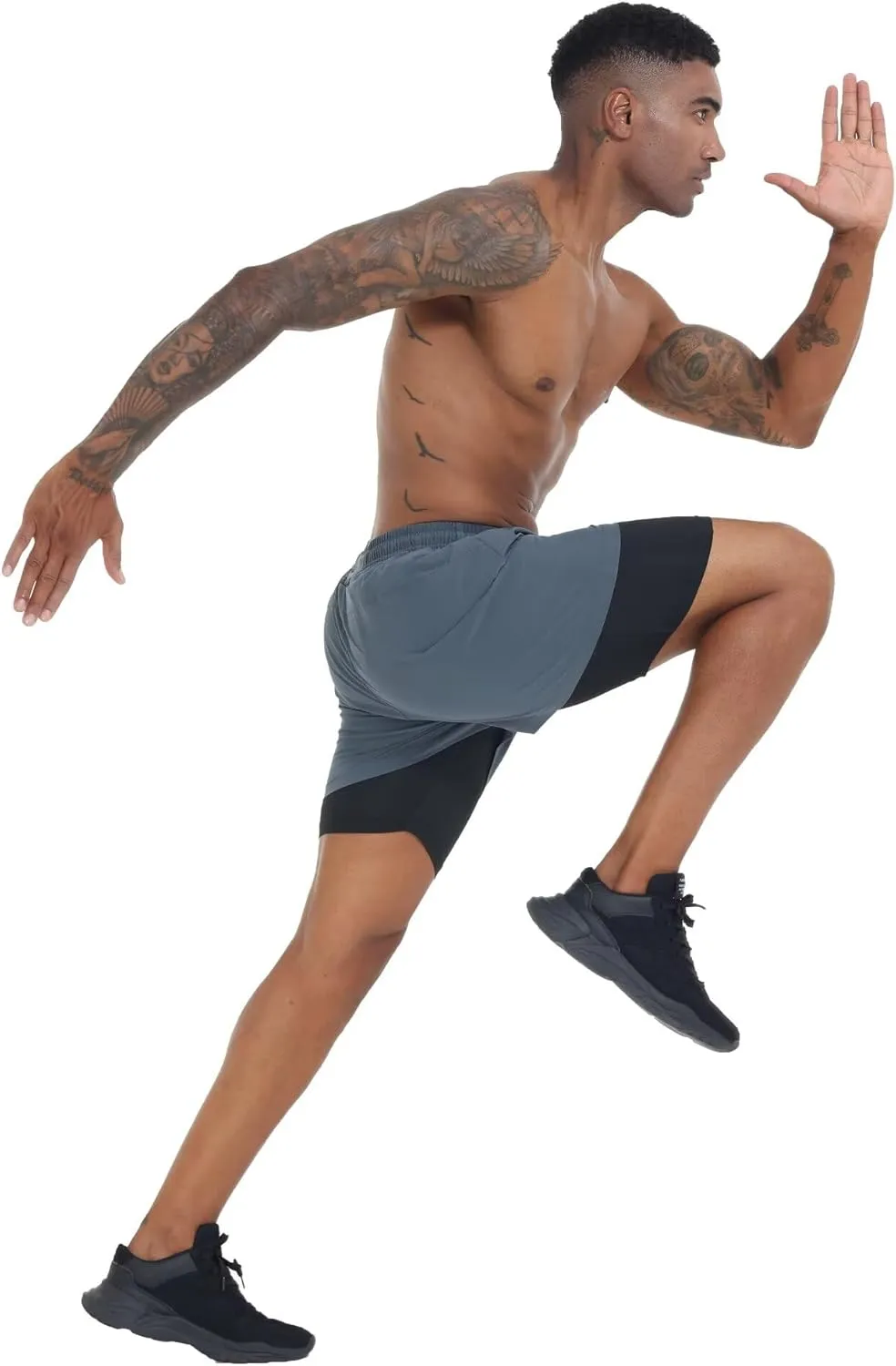 Men's Running Shorts 2 in 1 Workout Gym Athletic Shorts with Liner Quick Dry Basketball Yoga Training Shorts with Pockets