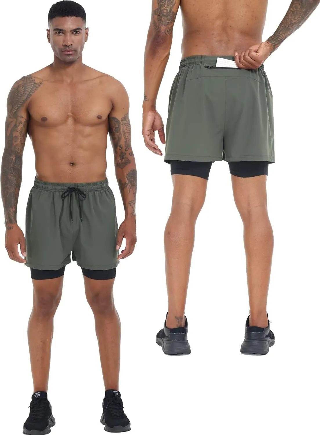 Men's Running Shorts 2 in 1 Workout Gym Athletic Shorts with Liner Quick Dry Basketball Yoga Training Shorts with Pockets