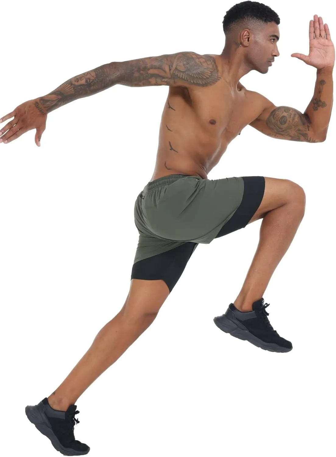 Men's Running Shorts 2 in 1 Workout Gym Athletic Shorts with Liner Quick Dry Basketball Yoga Training Shorts with Pockets