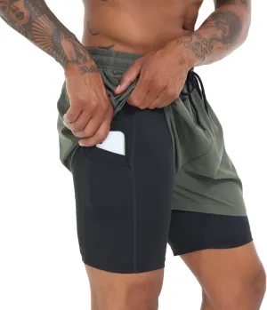 Men's Running Shorts 2 in 1 Workout Gym Athletic Shorts with Liner Quick Dry Basketball Yoga Training Shorts with Pockets
