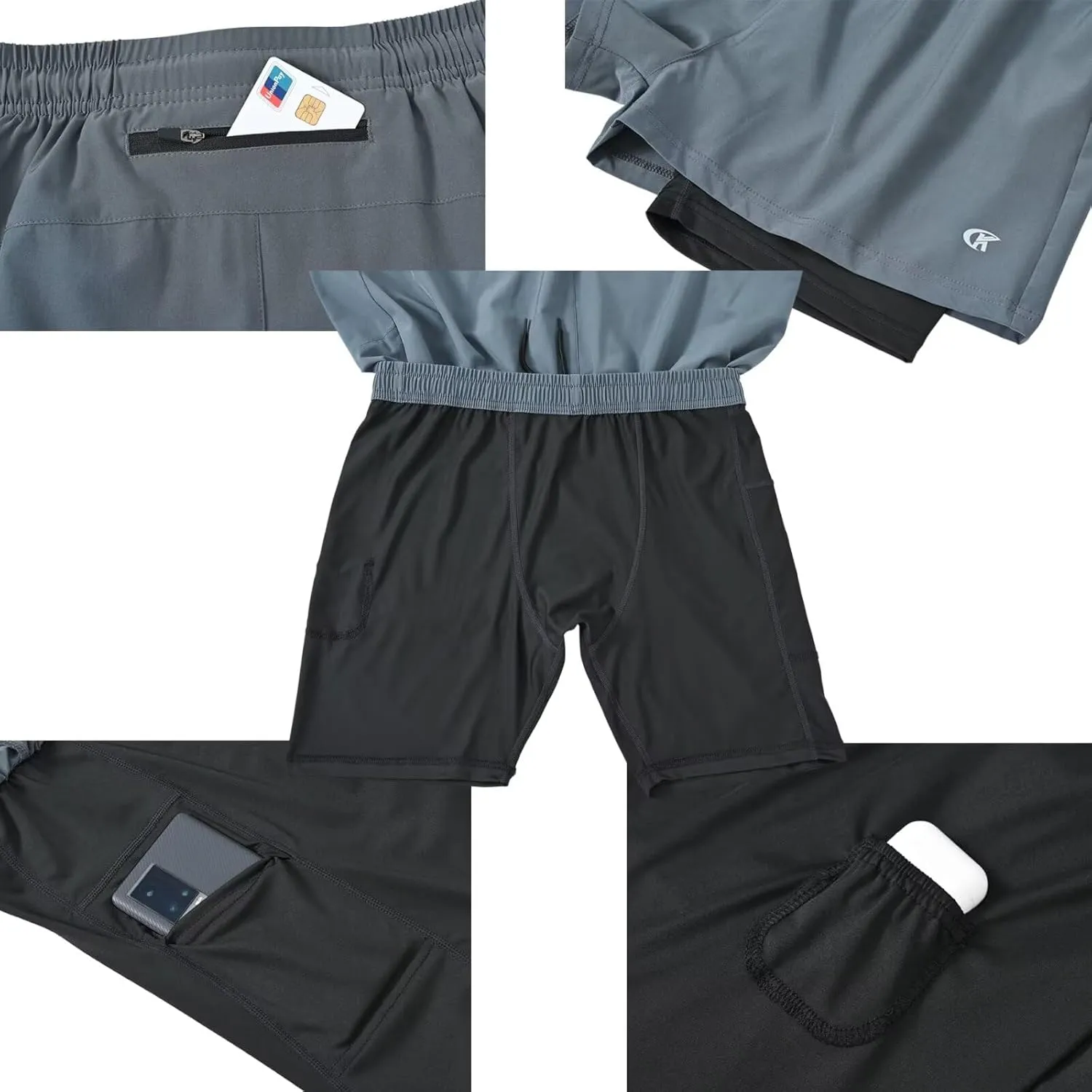 Men's Running Shorts 2 in 1 Workout Gym Athletic Shorts with Liner Quick Dry Basketball Yoga Training Shorts with Pockets