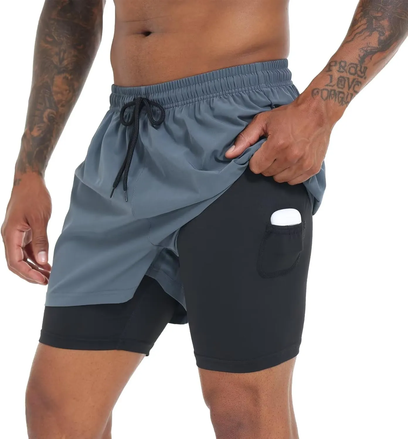 Men's Running Shorts 2 in 1 Workout Gym Athletic Shorts with Liner Quick Dry Basketball Yoga Training Shorts with Pockets