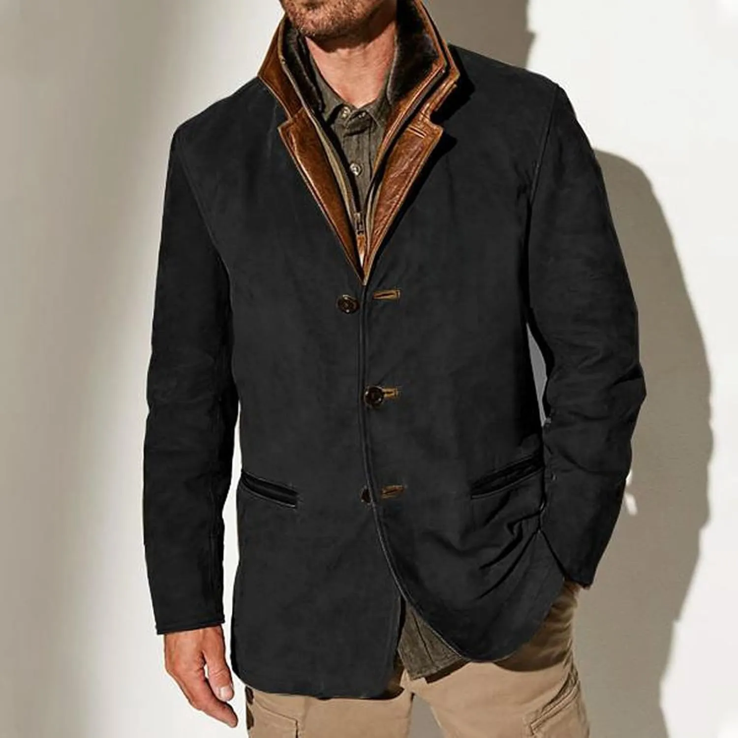 Men's Sherpa Jacket Vintage Workwear Winter Heavyweight Button Up Warm Fleece Coats With Pockets Fall, M-5XL