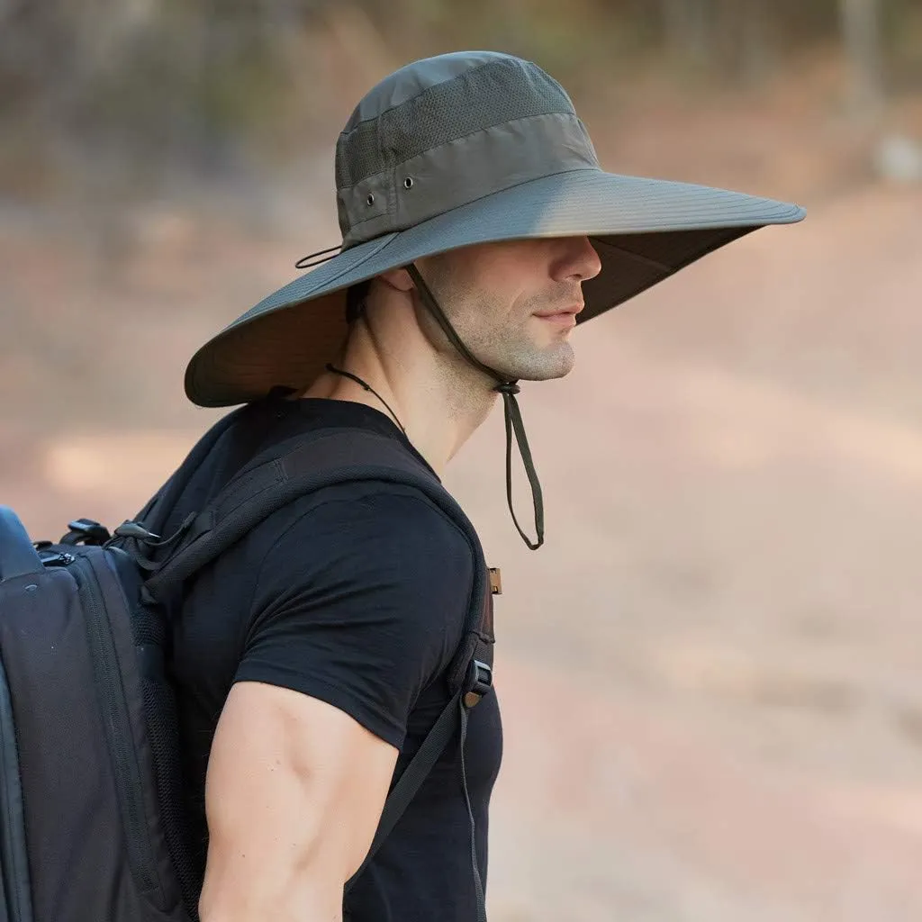 Men's Super Wide Brim Bucket Hat UPF50  Waterproof Sun Hat Summer Outdoor Safari Hat Fishing Hiking Boonie Hats