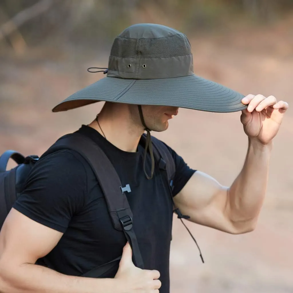 Men's Super Wide Brim Bucket Hat UPF50  Waterproof Sun Hat Summer Outdoor Safari Hat Fishing Hiking Boonie Hats
