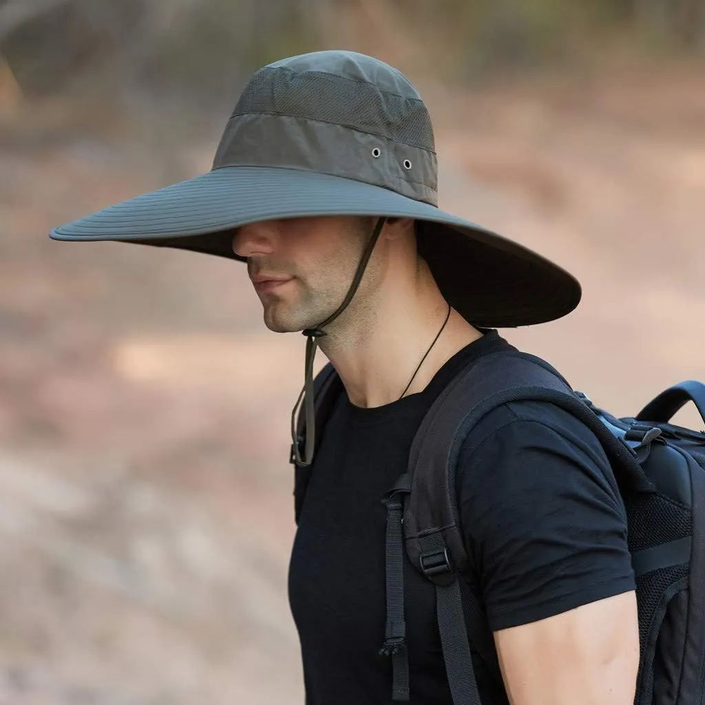 Men's Super Wide Brim Bucket Hat UPF50  Waterproof Sun Hat Summer Outdoor Safari Hat Fishing Hiking Boonie Hats