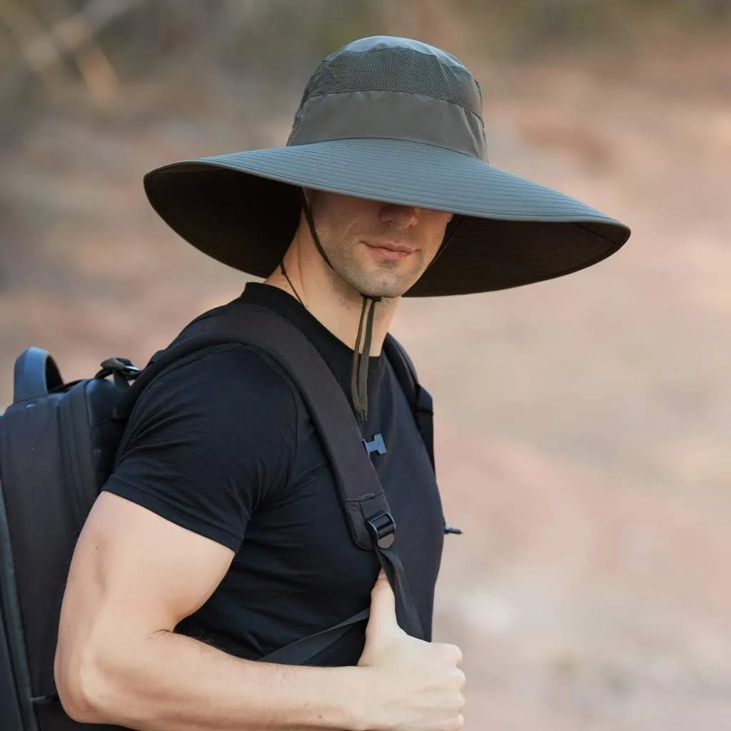 Men's Super Wide Brim Bucket Hat UPF50  Waterproof Sun Hat Summer Outdoor Safari Hat Fishing Hiking Boonie Hats