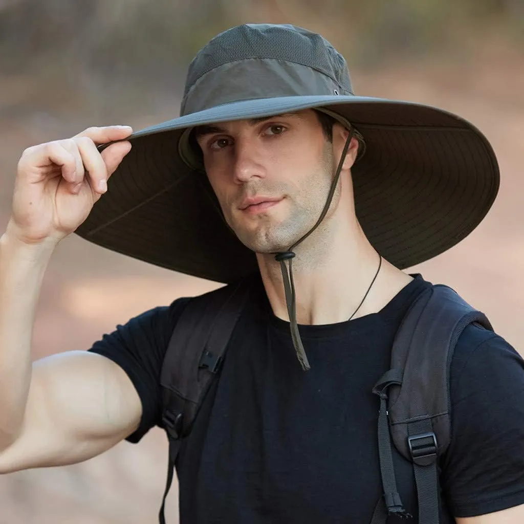 Men's Super Wide Brim Bucket Hat UPF50  Waterproof Sun Hat Summer Outdoor Safari Hat Fishing Hiking Boonie Hats