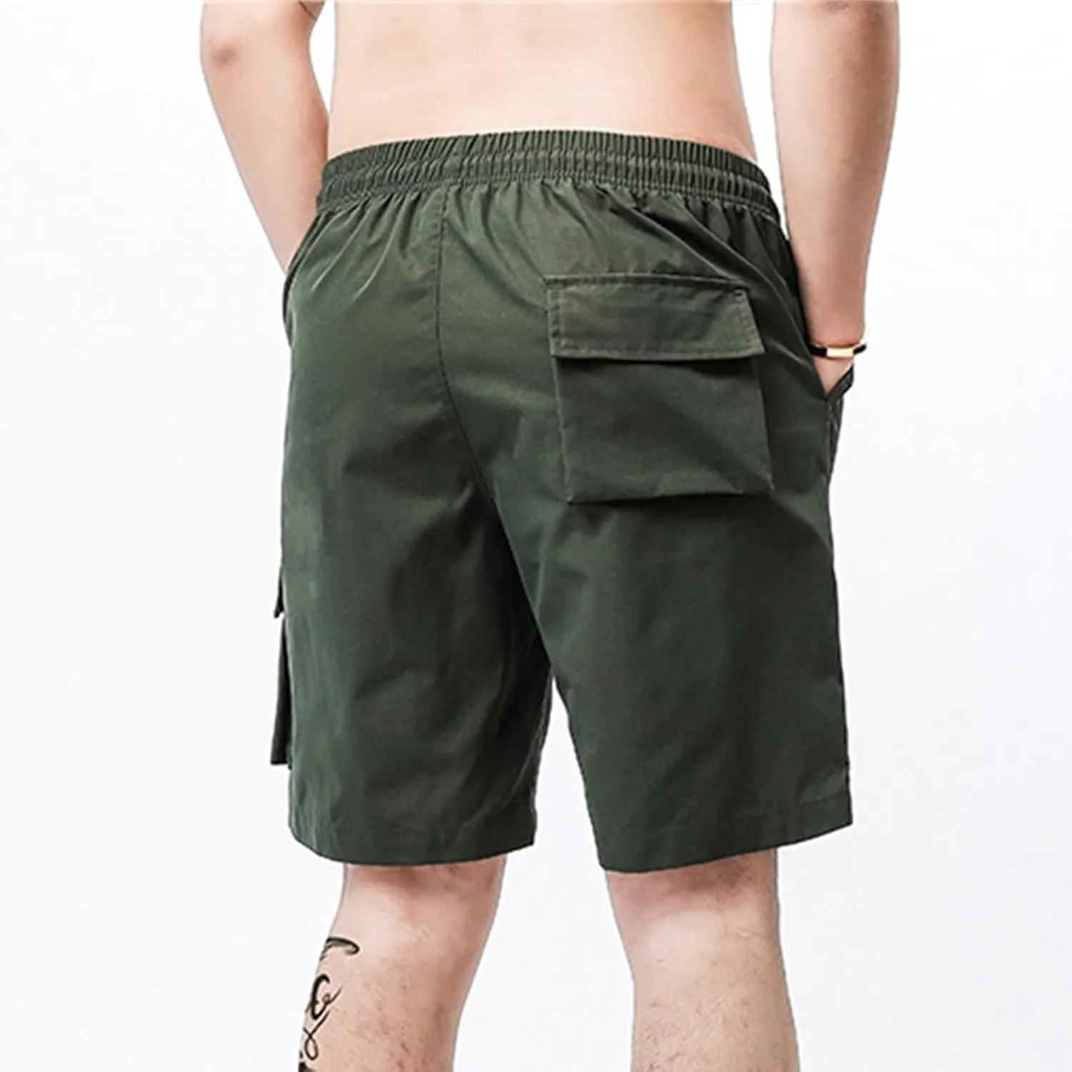 Men's Tactical Cargo Shorts Drawstring Breathable Jogging Shorts Straight Leg Baggy Pants with Multiple Pockets