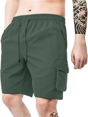 Men's Tactical Cargo Shorts Drawstring Breathable Jogging Shorts Straight Leg Baggy Pants with Multiple Pockets