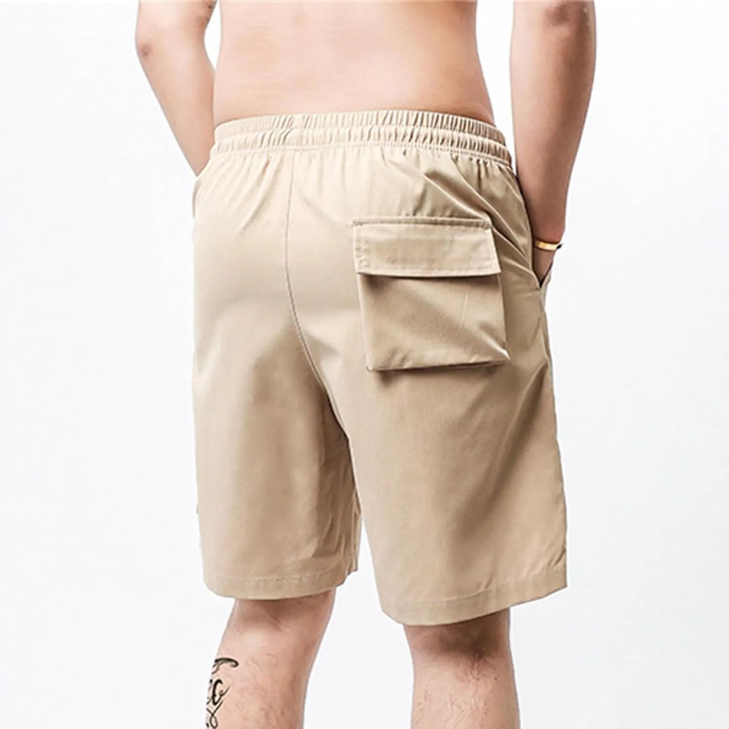 Men's Tactical Cargo Shorts Drawstring Breathable Jogging Shorts Straight Leg Baggy Pants with Multiple Pockets