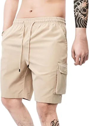 Men's Tactical Cargo Shorts Drawstring Breathable Jogging Shorts Straight Leg Baggy Pants with Multiple Pockets