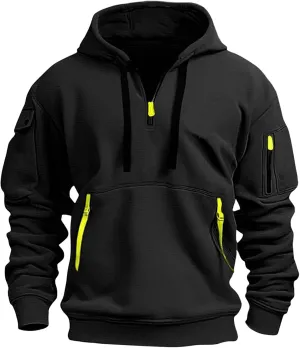 Men's Tactical Hoodies Oversized 1/4 Zip Pullover Sweatshirts with Zipper Arm Pocket Big and Tall Outfits 5XL