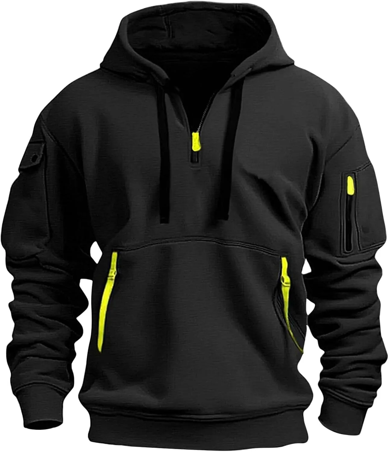 Men's Tactical Hoodies Oversized 1/4 Zip Pullover Sweatshirts with Zipper Arm Pocket Big and Tall Outfits 5XL