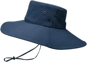 Mens Wide Brim Bucket Hats Foldable Cotton Fisherman Cap with String Solid Colors Summer Travel Sun Hats