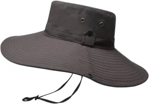 Mens Wide Brim Bucket Hats Foldable Cotton Fisherman Cap with String Solid Colors Summer Travel Sun Hats