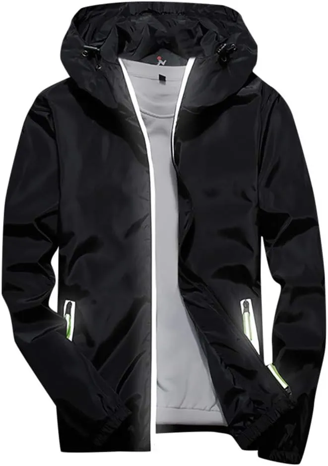 Men's Wind Breaker Jackets Rain Jacket Windbreaker Lightweight Shell Raincoat With Hood For Golf, M-7XL