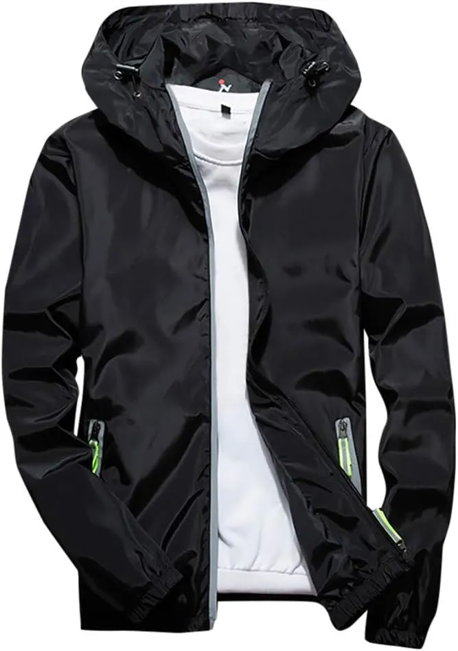 Men's Wind Breaker Jackets Rain Jacket Windbreaker Lightweight Shell Raincoat With Hood For Golf, M-7XL