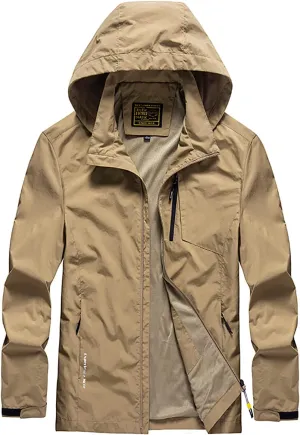 Mens Windproof Jackets Outdoor Lightweight Mountain Sport Jacket for Men Hooded Soft Shell Windbreaker Raincoat