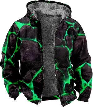 Mens Winter Jacket Hoodies Winter Warm Vintage Full Zipper Jackets Sherpa Fleece Lined Coats Outwear M-7XL