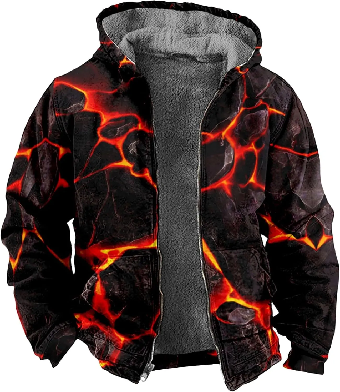 Mens Winter Jacket Hoodies Winter Warm Vintage Full Zipper Jackets Sherpa Fleece Lined Coats Outwear M-7XL
