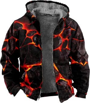 Mens Winter Jacket Hoodies Winter Warm Vintage Full Zipper Jackets Sherpa Fleece Lined Coats Outwear M-7XL