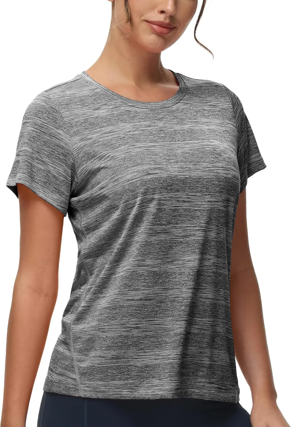 MIER Women's Running Athletic Shirts Dry Fit Active T-Shirt Tops Short Sleeve Soft Crew Neck Gym Workout Exercise Tees